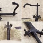 Baterie bucatarie lebada ,pipa inalta mobila, negru mat Venustar - imagine 3