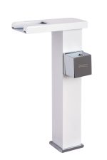 Baterie lavoar, montare pe blat , tip cascada , cu led,white-crom, Venustar