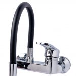 Baterie bucatarie , prindere pe perete, pipa flexibila neagra, Venustar