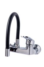 Baterie bucatarie , prindere pe perete, pipa flexibila neagra, Venustar