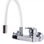 Baterie bucatarie , prindere pe perete, pipa flexibila alba , Venustar