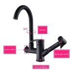 Baterie bucatarie Venustar, pipa lebada si dus extractabil , negru mat - imagine 2