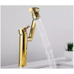 Baterie lavoar Venustar, pipa mobila , perlator reglabil , cu doua functii, gold - imagine 6