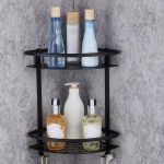 Etajera baie culoare neagra aluminiu - dubla cu suport prosop - imagine 3