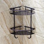 Etajera baie culoare neagra aluminiu - dubla cu suport prosop - imagine 5