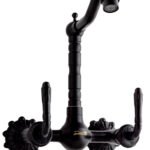 Baterie bucatarie Venustar, montare pe perete, negru mat , cu broderie