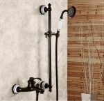 Baterie cada Venustar, prindere perete, cu set de dus cu bara , negru mat cu broderie ceramica - imagine 10