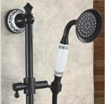 Baterie cada Venustar, prindere perete, cu set de dus cu bara , negru mat cu broderie ceramica - imagine 6