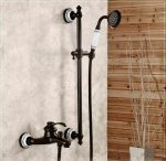 Baterie cada Venustar, prindere perete, cu set de dus cu bara , negru mat cu broderie ceramica - imagine 2