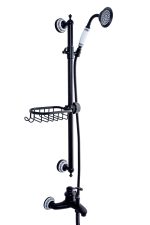 Baterie cada Venustar, prindere perete, cu set de dus cu bara , negru mat cu broderie ceramica