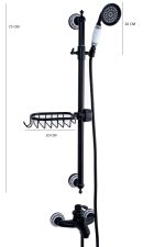 Baterie cada Venustar, prindere perete, cu set de dus cu bara , negru mat cu broderie ceramica - imagine 5