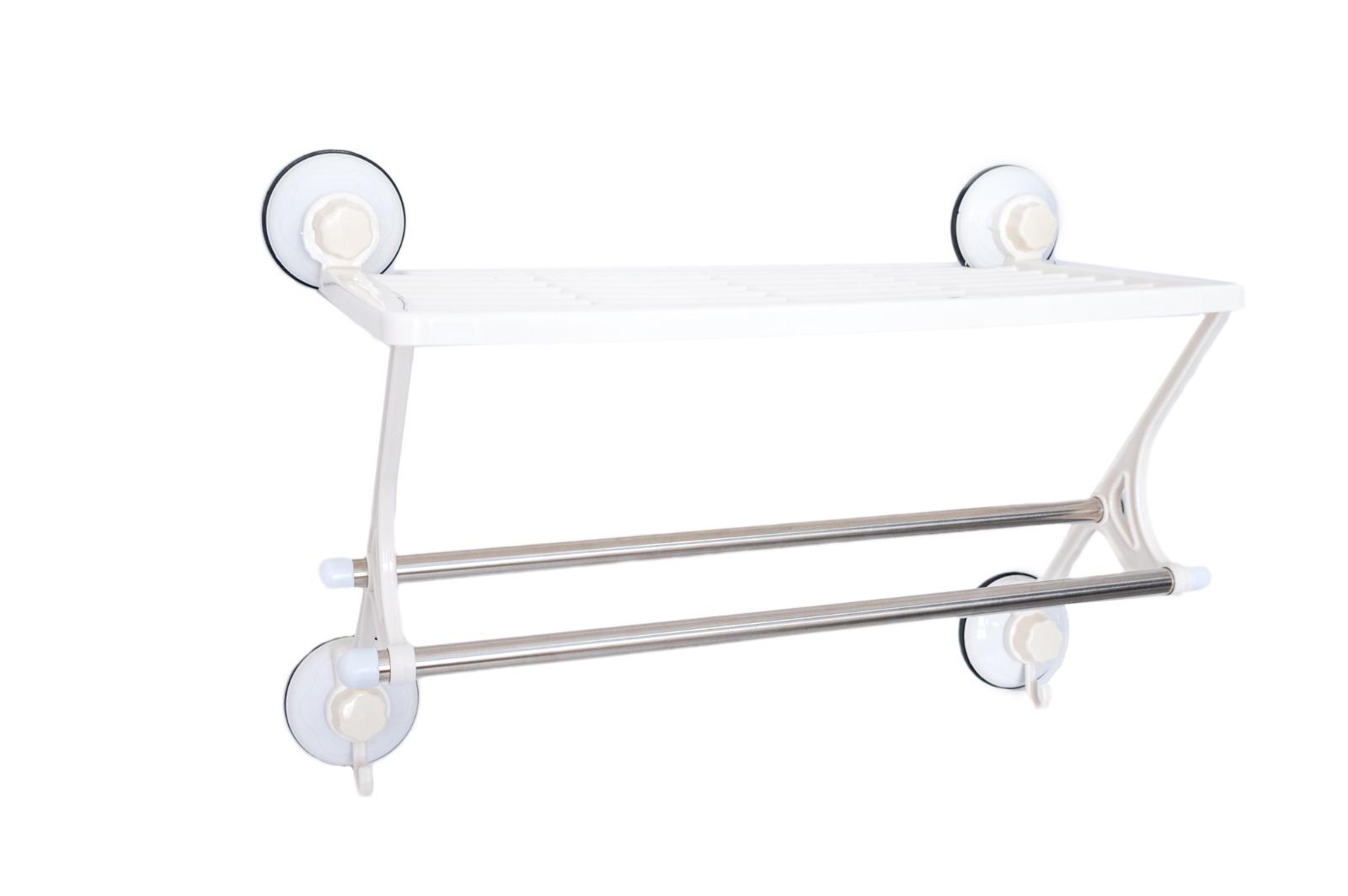 Etajera baie TRENDY'S ,depozitare prosoape , 2 in 1 , fixare perete alb (3) Etajera baie Venustar ,depozitare prosoape , 2 in 1 , fixare perete alb - imagine 1