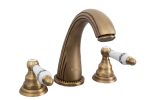 Baterie lavoar Venustar ,cu trei cai ,montare chiuveta baie, bronz antichizat, cu broderie ceramica - imagine 3