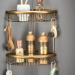 Etajera baie Venustar, dubla , montare pe colt , bronz antichizat