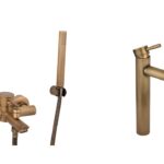 Set baterie cada Venustar, motare pe perete ,bronz antichizat+	Baterie lavoar , montare pe blat,langa lavoar bronz antichizat