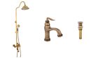 Coloana de dus Venustar ,cu trei functii , jade-bronz antichizat+baterie lavoar montare chiuveta baie cu ventil inclus