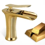 Baterie lavoar cascada ,montare chiuveta baie , gold Venustar - imagine 3