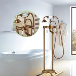 Baterie cada freestanding, Venustar, dubla comanda bronz antichizat cu broderie ceramica - imagine 3