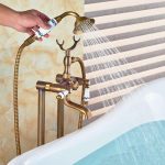 Baterie cada freestanding, Venustar, dubla comanda bronz antichizat cu broderie ceramica - imagine 5