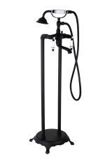 Baterie cada freestanding, Venustar,dubla comanda,negru mat,cu broderie ceramica - imagine 6