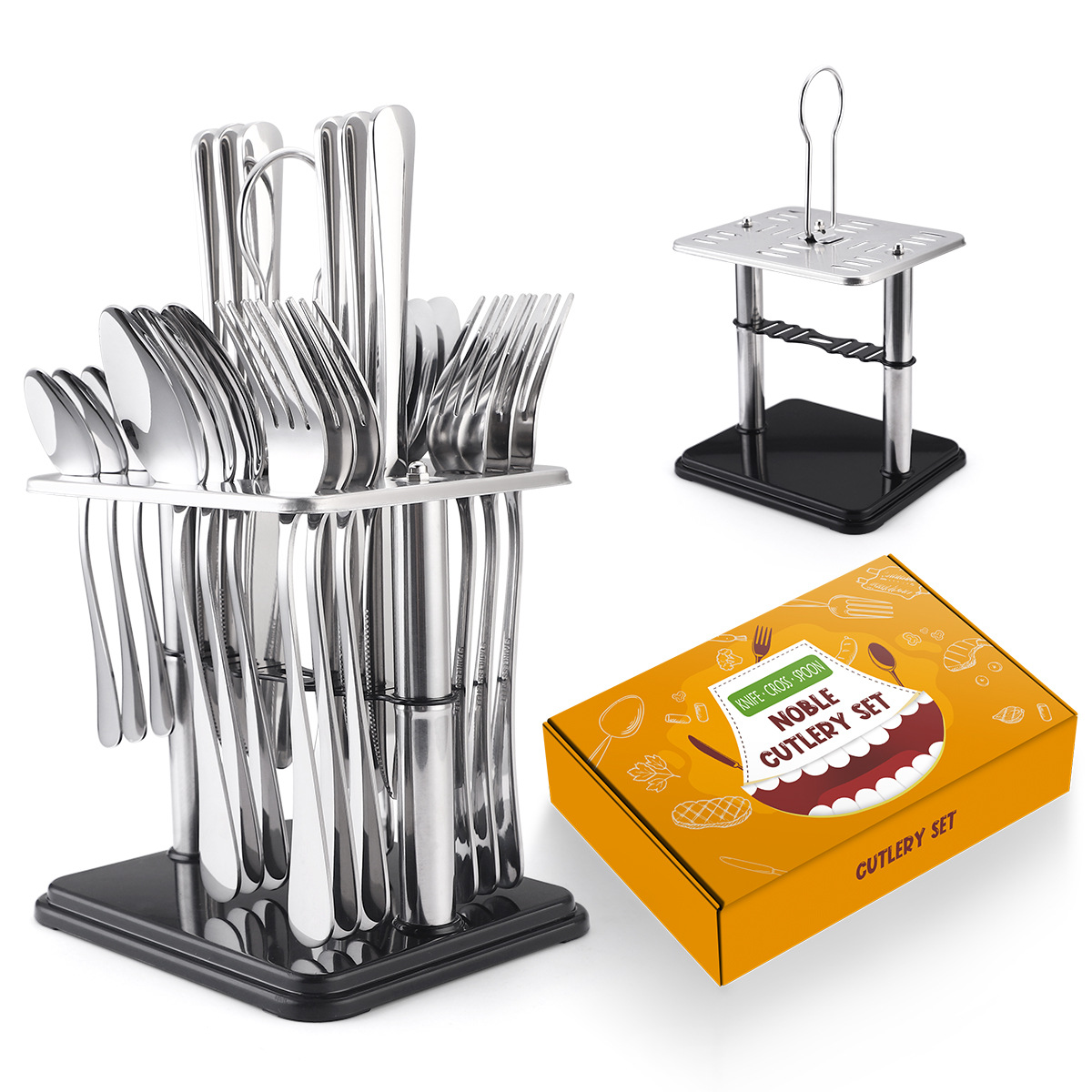 Set 24 tacamuri din inox,pentru 6 persoane, cu suport , Venustar,crom