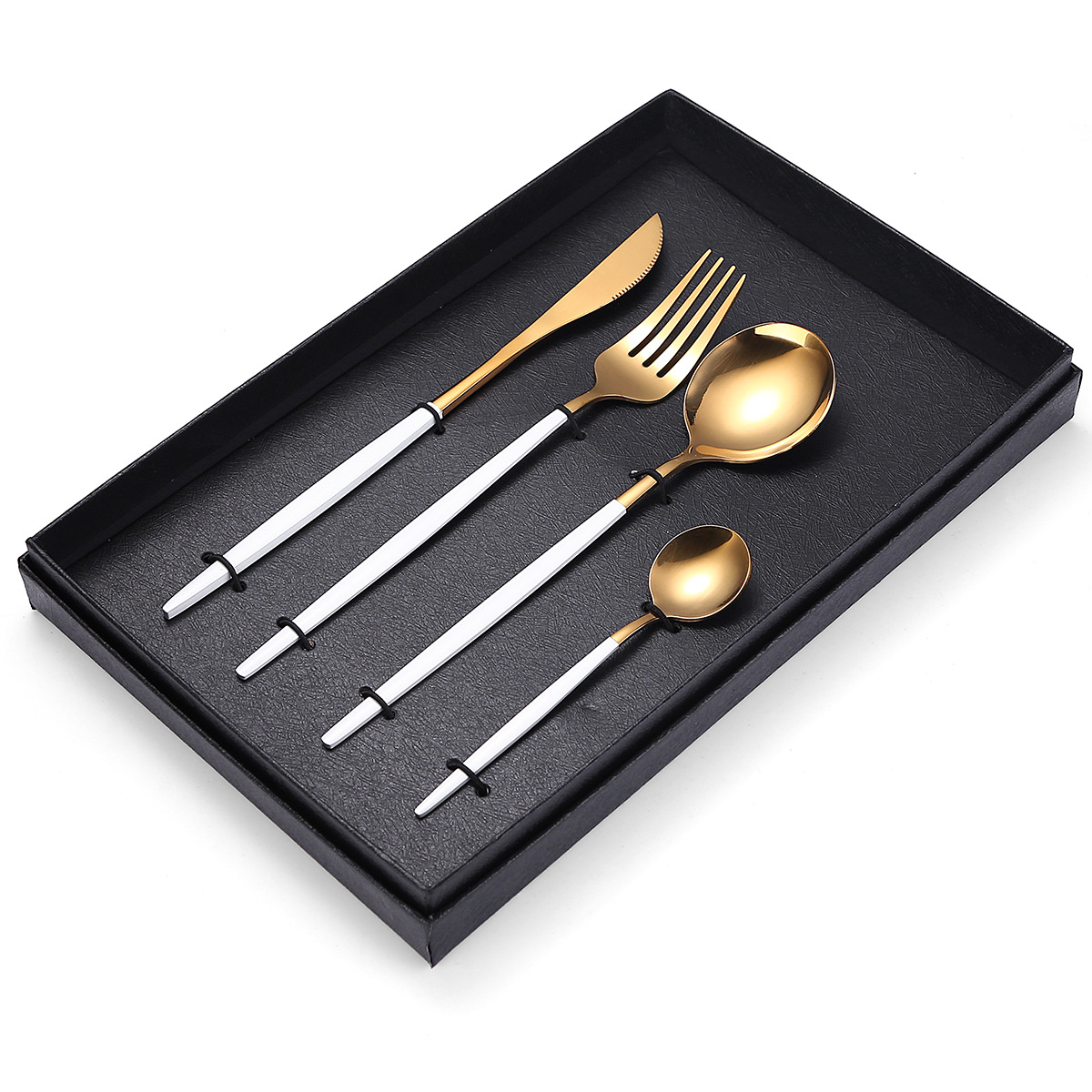 Set 4 tacamuri din inox,alb-auriu,TRENDY'S (5) Set 4 tacamuri din inox,alb-auriu, Venustar - imagine 1