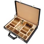 Set tacamuri din inox,48 piese cu diplomat, Venustar,gold