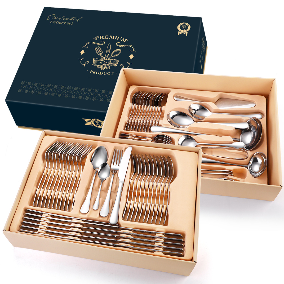 Set tacamuri din inox,72 piese cu diplomat, Venustar, crom