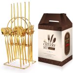 Set tacamuri,pentru 6 persoane,24 piese cu suport, Venustar,auriu