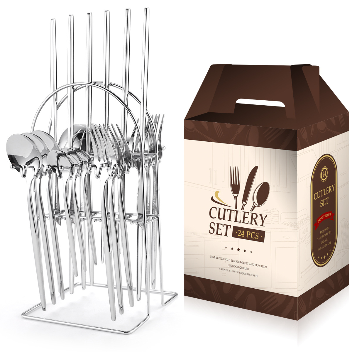 Set tacamuri,pentru 6 persoane,24 piese cu suport, Venustar,crom