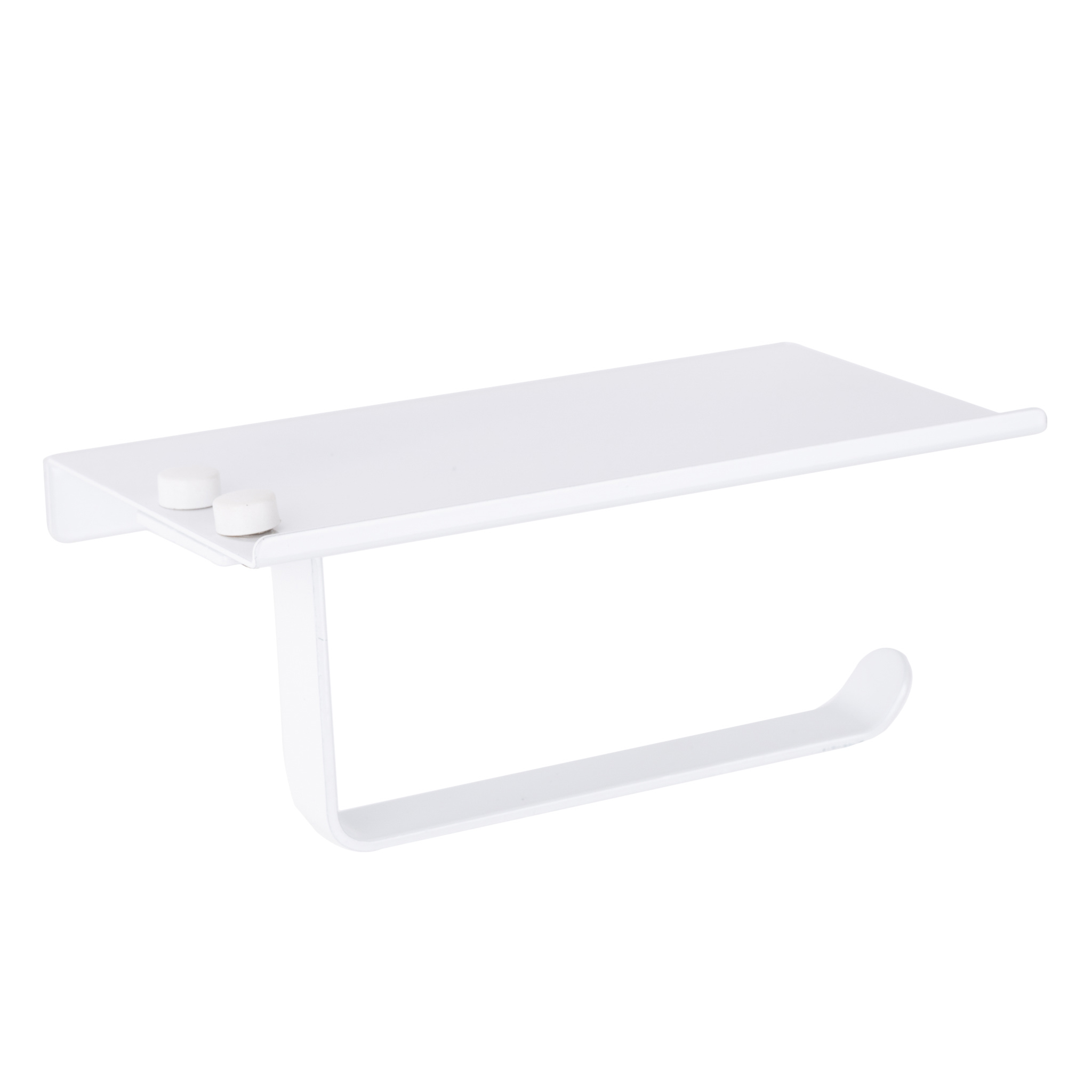 Suport hartie igienica aluminiu, culoare alba, cu etajera