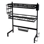 Suport vesela cu doua nivele deasupra chiuvetei, cu suport tacamuri, negru 82X28X 62 CM