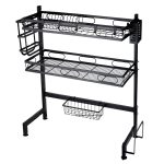 Suport vesela cu doua nivele deasupra chiuvetei,cu suport tacamurti,negru 82X28X92 CM
