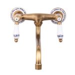 Baterie bucatarie Venustar, montare pe perete, bronz antichizat cu broderie ceramica - imagine 3
