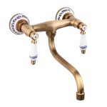 Baterie bucatarie Venustar, montare pe perete, bronz antichizat cu broderie ceramica