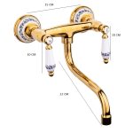 Baterie bucatarie Venustar, montare pe perete, gold, cu broderie ceramica - imagine 5