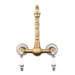 Baterie bucatarie Venustar, montare pe perete, tip lebada, bronz antichizat cu broderie ceramica - imagine 5