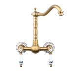 Baterie bucatarie Venustar, montare pe perete, tip lebada, bronz antichizat cu broderie ceramica - imagine 6
