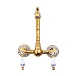 Baterie bucatarie Venustar, montare pe perete, tip lebada, gold, cu broderie ceramica - imagine 2
