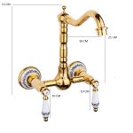 Baterie bucatarie Venustar, montare pe perete, tip lebada, gold, cu broderie ceramica - imagine 3