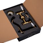 Baterie bucatarie Venustar, montare pe perete, tip lebada, gold, cu broderie ceramica - imagine 5