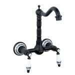 Baterie bucatarie Venustar, montare pe perete, tip lebada , negru mat cu broderie ceramica