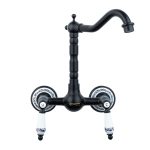 Baterie bucatarie Venustar, montare pe perete, tip lebada , negru mat cu broderie ceramica - imagine 6