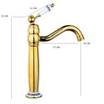 Baterie lavoar , Venustar, montare pe blat, gold cu broderie ceramica+Ventil evacuare lavoar, gold - imagine 3
