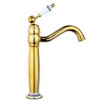 Baterie lavoar , Venustar, montare pe blat, gold cu broderie ceramica+Ventil evacuare lavoar, gold - imagine 2