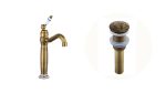 Baterie lavoar, Venustar, montare pe blat.bronz antichizat cu broderie ceramica+Ventil evacuare lavoar, bronz antichizat cu broderie
