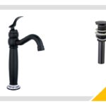Baterie lavoar , Venustar, montare pe blat, negru mat cu broderie ceramica+ Ventil evacuare lavoar, negru mat cu broderie