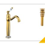 Baterie lavoar , Venustar, montare pe blat, gold cu broderie ceramica+Ventil evacuare lavoar, gold