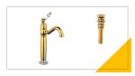 Baterie lavoar , Venustar, montare pe blat, gold cu broderie ceramica+Ventil evacuare lavoar, gold