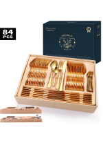 Set tacamuri stainless steel 84 piese, Venustar, gold - imagine 3